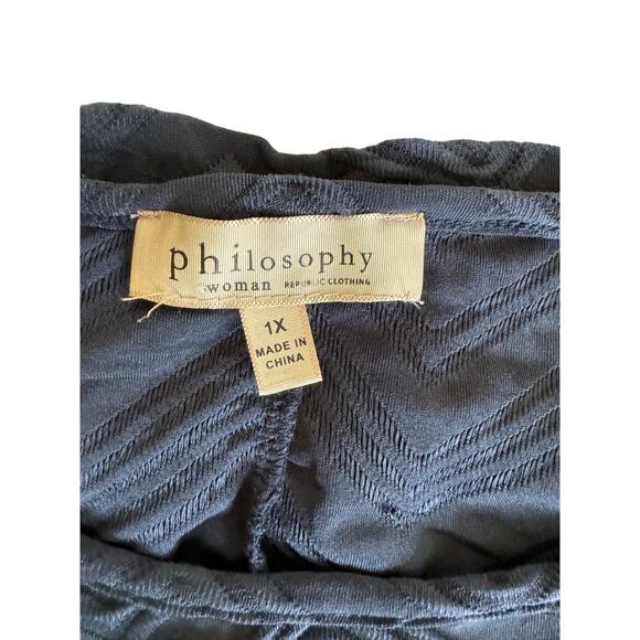 PHILOSOPHY REPUBlIC women’s navy textured 1X high low short sleeve shirt - Picture 6 of 6